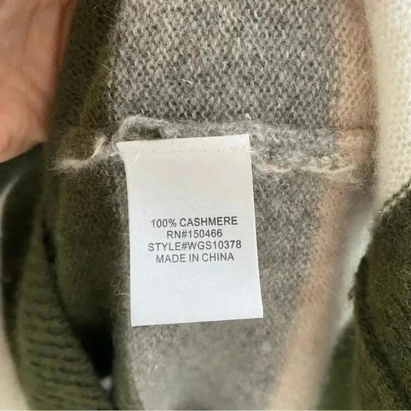 41 HAWTHORN SZ M Olive Gray Ivory Beige Stripe 100% Cashmere Pullover Sweater - Picture 8 of 8